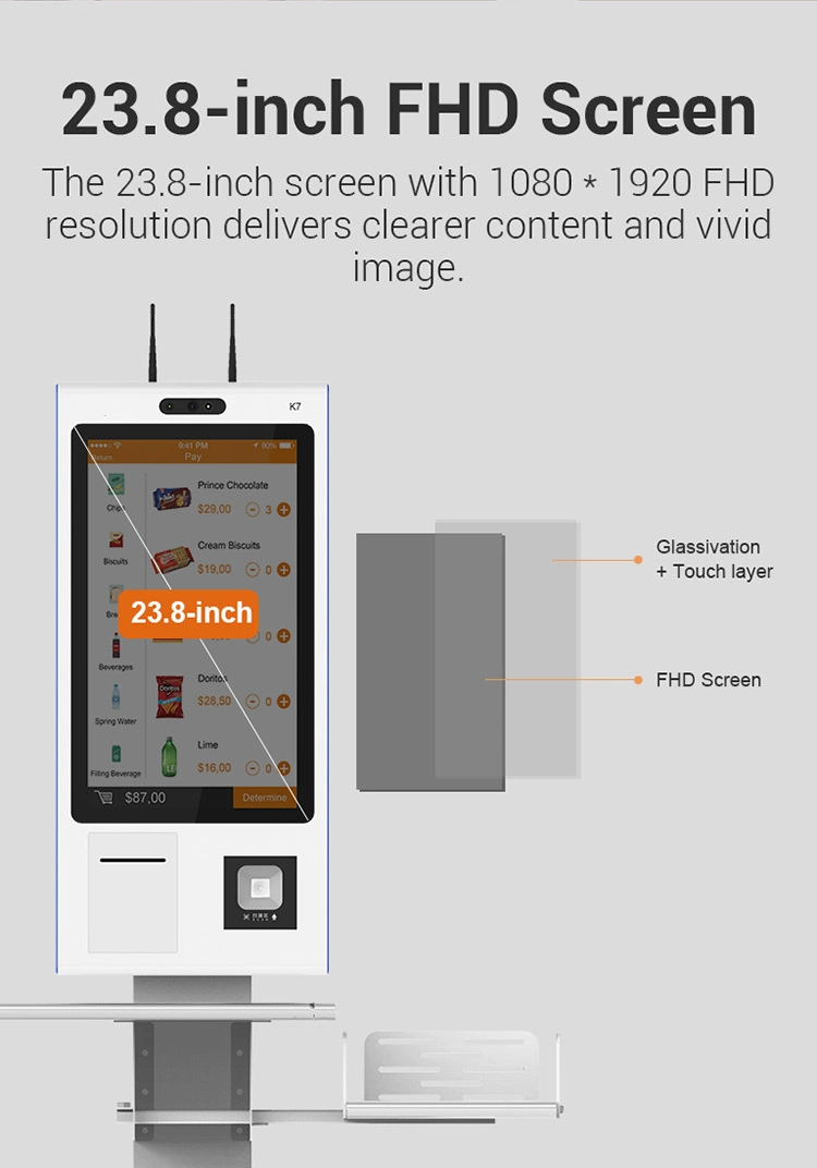 Self Order Kiosk Android 9.0 Card Payment Tablet PC Desktop 23.8 Inch Self Service Ordering Kiosk