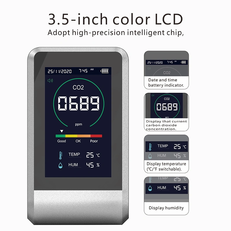 Smart Chip High-Precision Air Quality Monitor Indoor Temperature and Humidity Analyzer CO2 Monitor Detector