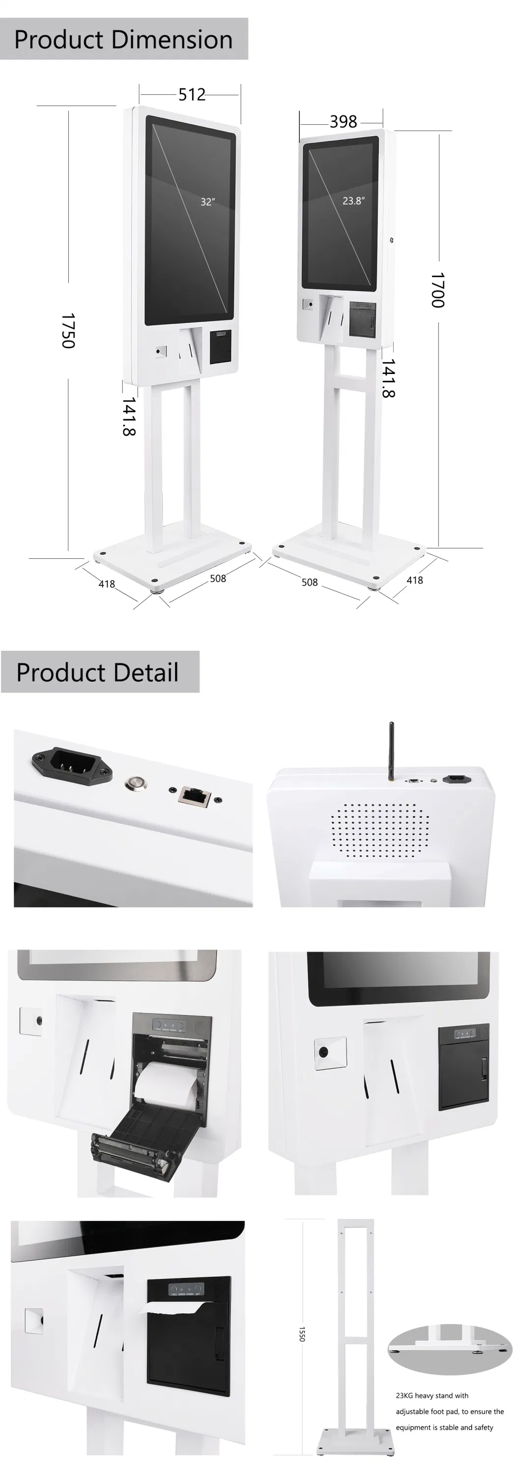 24&quot; 32&quot; Order Kiosk Touch Screen POS System Self Pay Machine Self Service Payment Order Kiosk for Mcdonald&prime;s/Kfc / Restaurant